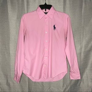 Pink w/ Navy Emblem Ralph Lauren Sport Button Up